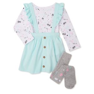 Wonder Nation Pinafore Jumper Shirt Tights 3 Piece Set 2T *NWT*
